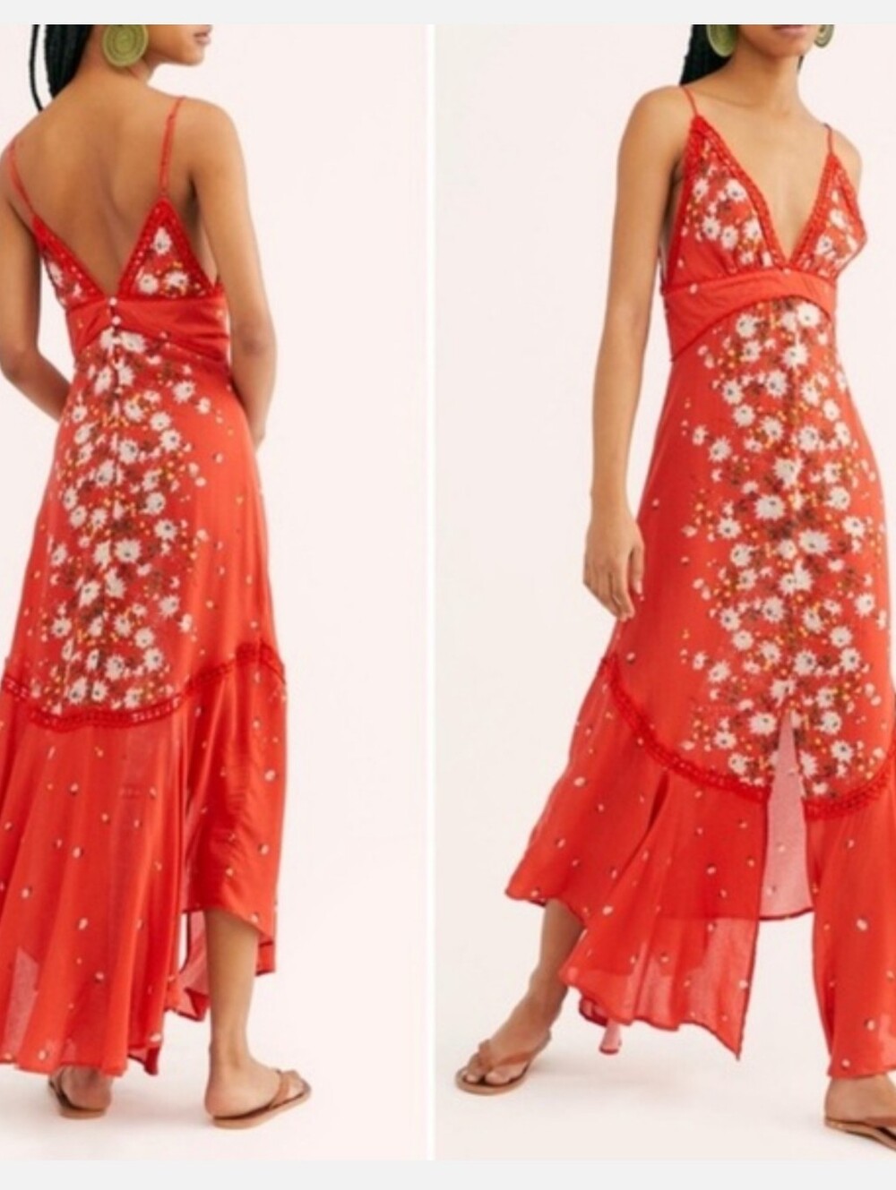 NWT Free People Paradise Printed Maxi Dress Rome Red Combo Large